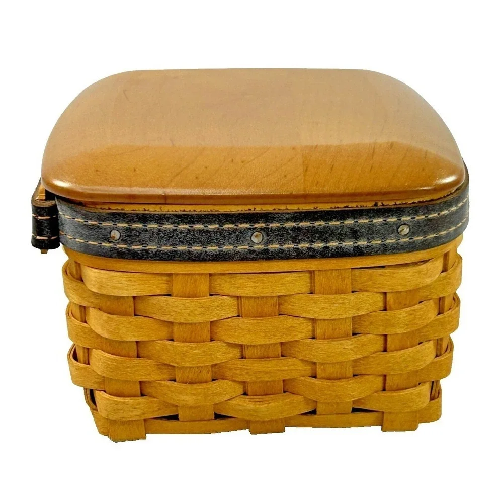Longaberger Father's Day POCKET CHANGE Basket w/Lid‎ Protector Leather Trim 2003